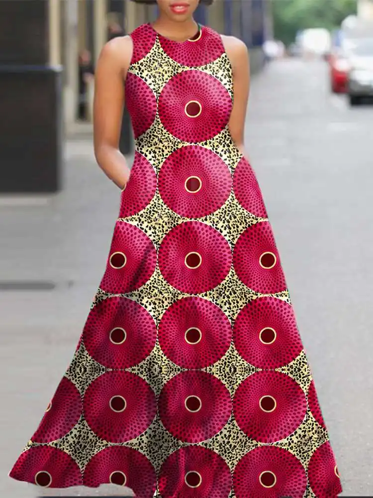 Женское платье-макси без рукавов с принтом