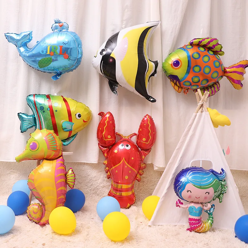 

New Under Sea Ocean World Animal Balloons Shark Mermaid Balloon Happy Sea Birthday Party DIY Decoration Baby Shower Kids Toy