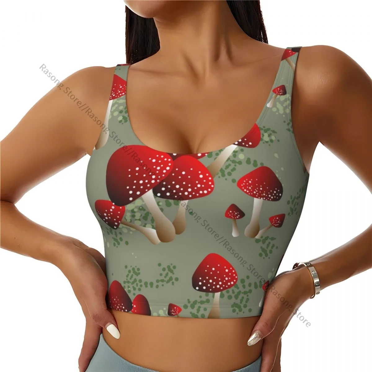 Спортивный бюстгальтер для женщин одежда бега йоги жилет Amanita красный грибной