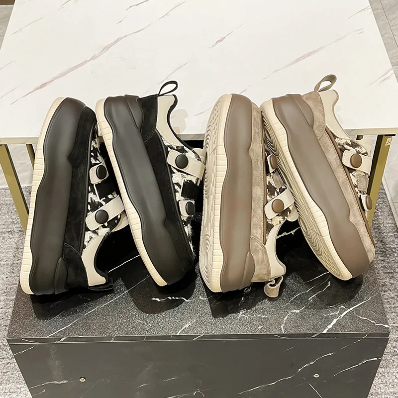 Autuspin Student All-match Casual Sneakers Street Style Fashion Genuine Leather Round Toe Women's Platforms Vulcanized Shoes