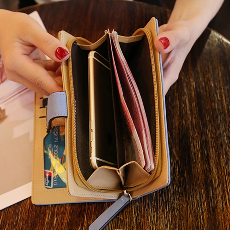 women's hollow golden leaf buckle wallet female long zipper coin purses ladies multifunction card holder clutch money bag purse