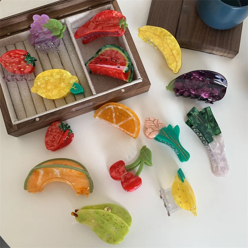 Ful Watermelon Cherry Grape Fruit Vegetable Enamel Hair Claw Smooth Irregular Geometric Large Hair Clip For Women