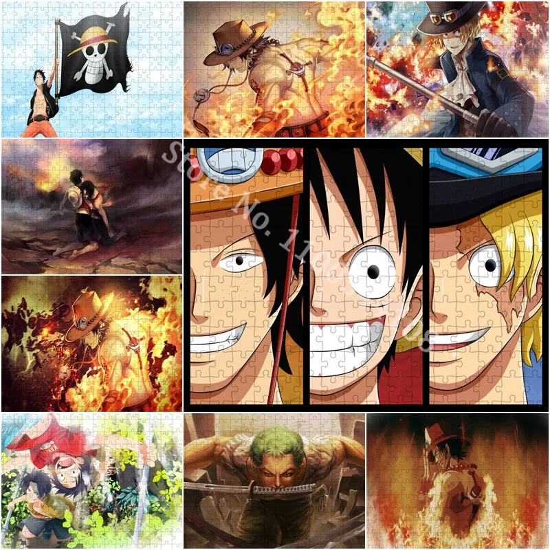 

Bandai Japanese Anime 300/500/1000 Pieces Puzzle One Piece Luffy Ace Sabo Zoro Jigsaw Puzzles Educational Toy Adult Leisure Gift