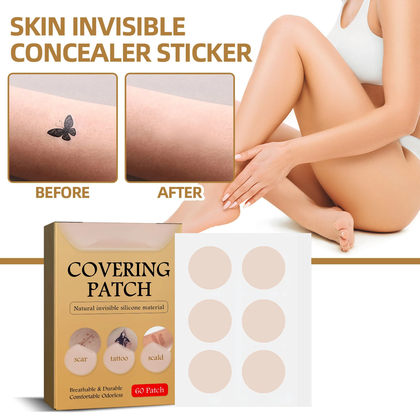 

60pcs Skin Invisible Concealer Sticker Body Scar Tattoo Acne Mark Covering Sticker Invisible Waterproof Facial Skin Care Tool