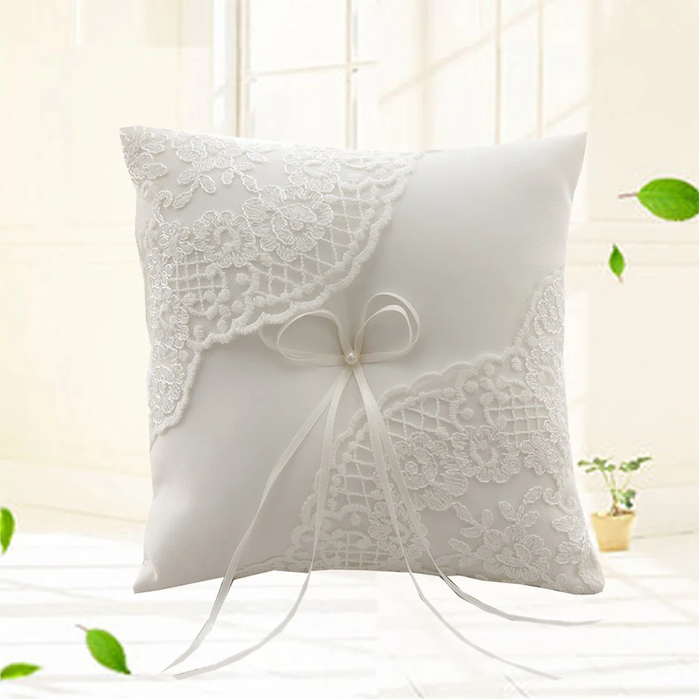 

1pc Ring Pillow Bowknot Wedding Ring Pillow Lace Ring Pillow Ring Pillow Ivory for Bridesmaid Page Boy Bride