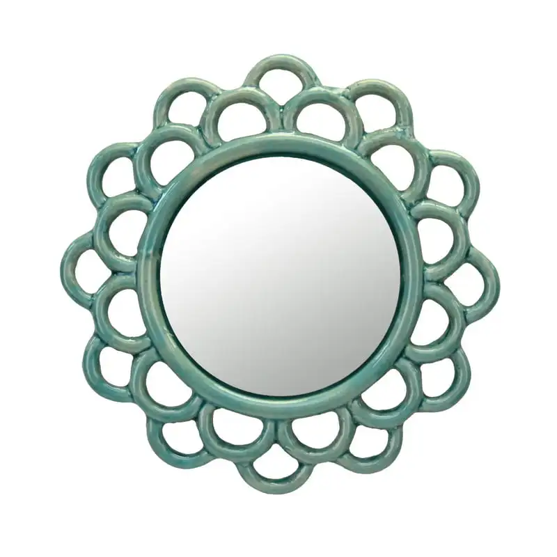 

Refresh Your Home with an Artistic, Stylish Circle Ceramic Cutout Hanging Wall Mirror - Perfect for a Modern Turquoise Look, A F
