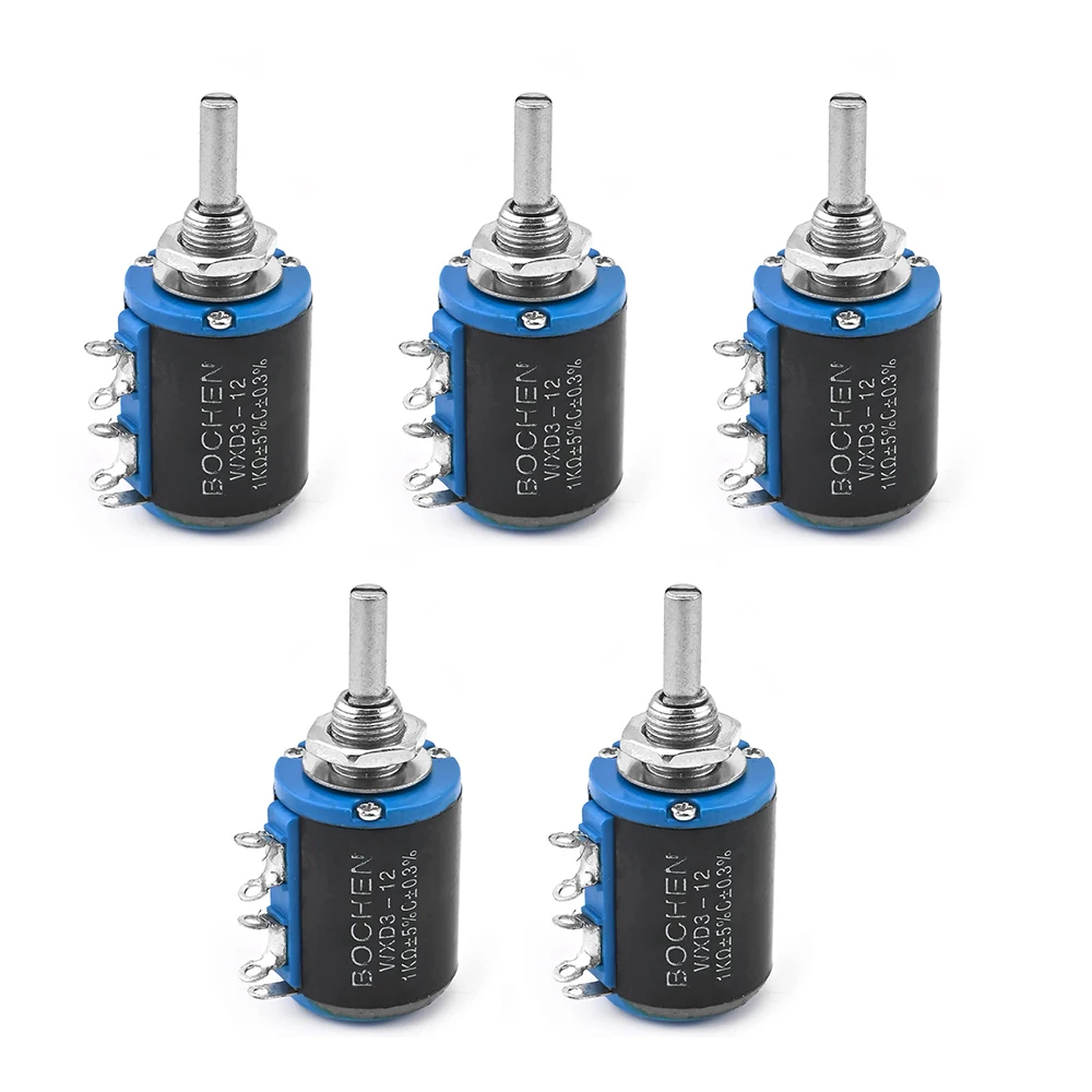 

5Pcs WXD3-12-1W 100-47K Ohm Wire Wound Precision Potentiometers Multi Turn Wirewound Rotary Black Adjustable Variable Resistors