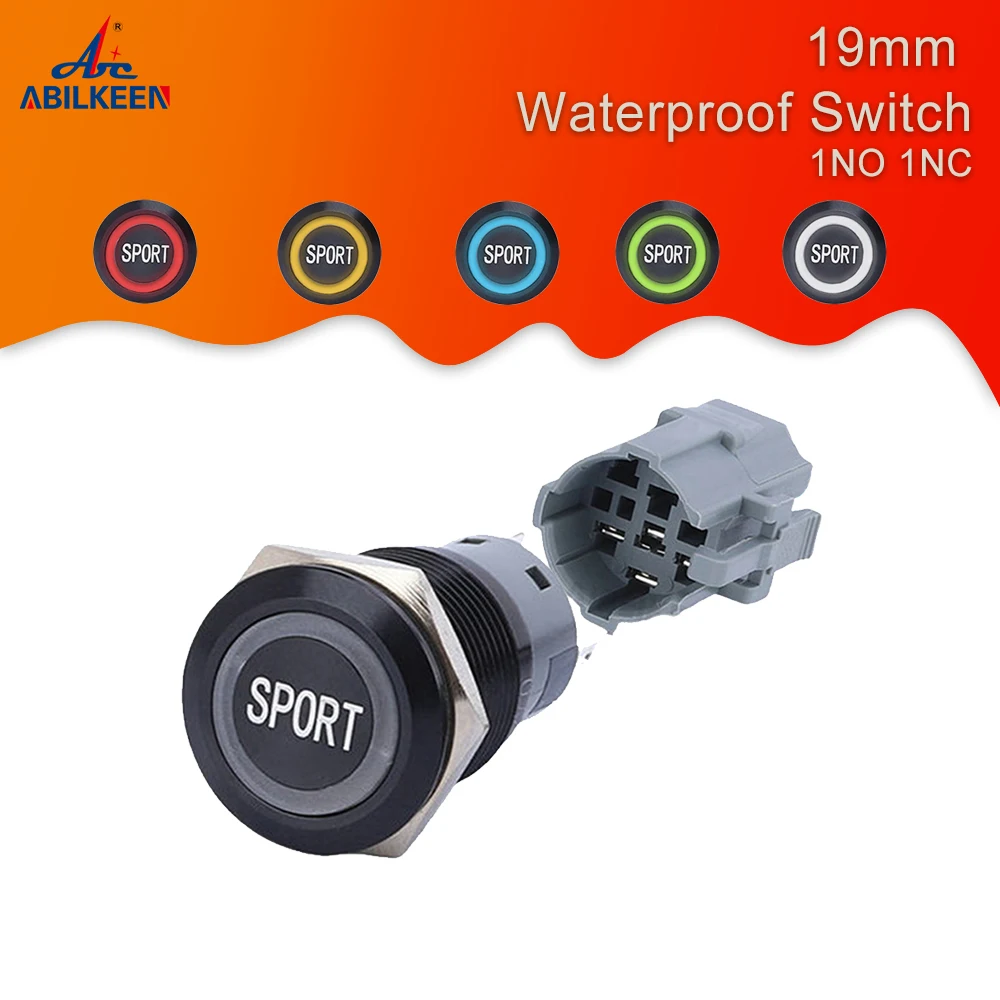 

20 шт, 19 мм, 1NO1NC, металлическая Стандартная кнопка, жгут проводов в сборе, 12 В, 24 В, светодиодный, водонепроницаемый переключатель для управления