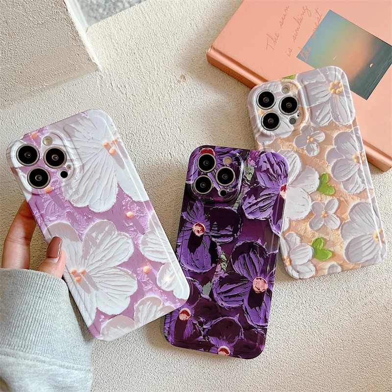 

Luxury Fashion Painting Flowers Phone Case For iPhone 14 Pro Max 13 12 11 X XS XR 14 Plus Soft Silicone Shockproof Bumper Cover