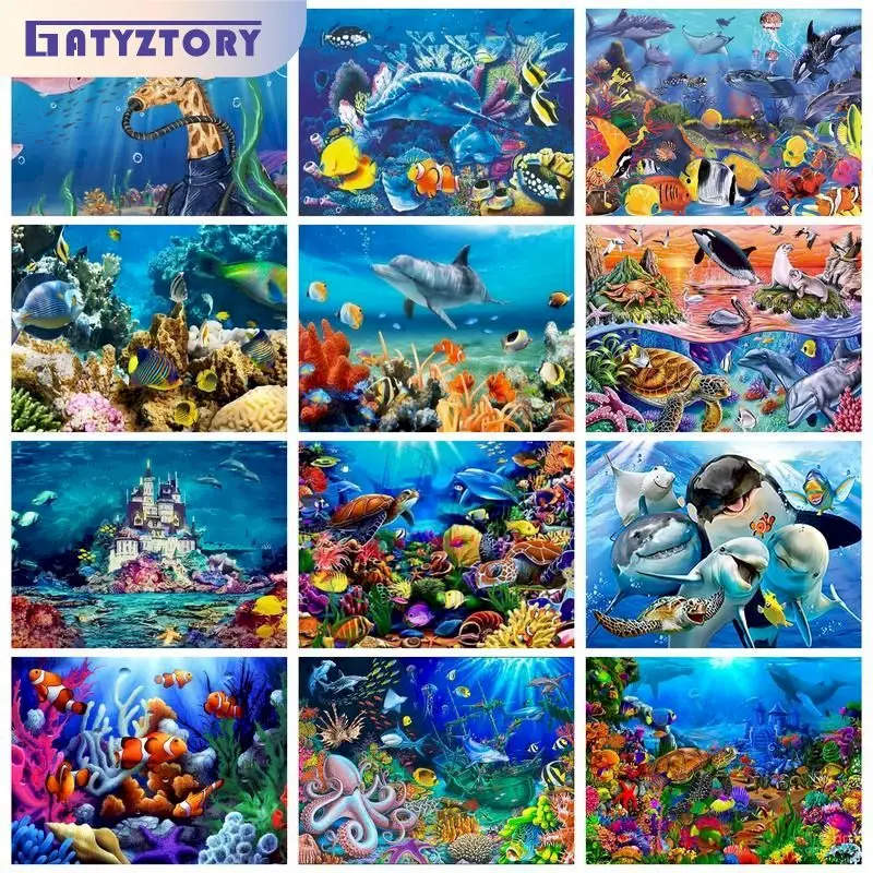 Рамка GATYZTORY подводный мир пейзаж DIY искусство рисунок Акриловая картина