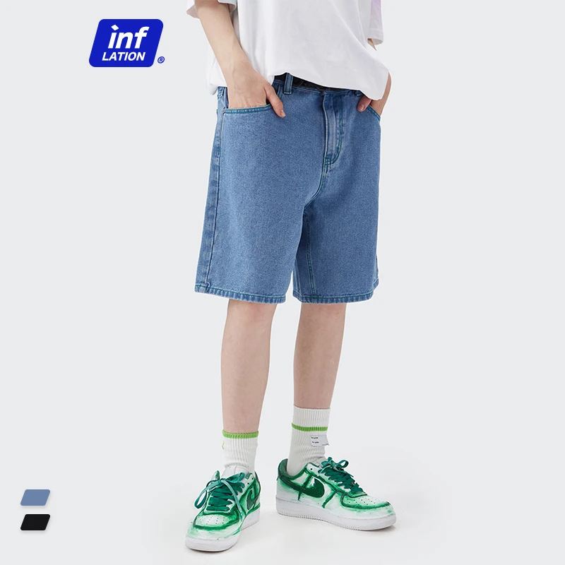 

INFLATION Vintage Male Denim Shorts Summer Basic Washed Mens Straight Shorts Plus Size