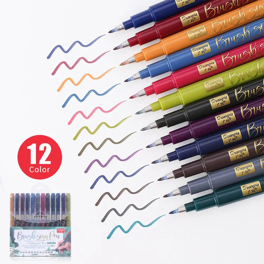 

12 Pcs Soft pen point pen Calligraphy Sketch Brush Draw Hand Account Colour Pen