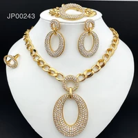 newly dubai jewelry for women oval cutout large pendant necklace earrings set african gold color luxury wedding jewelry