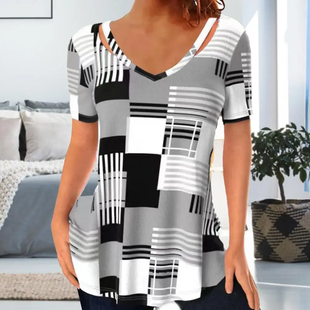 

Stylish Lady Summer T-shirt Soft Summer Blouse Hollow Out Plus Size Casual Women Summer Top Dress-up