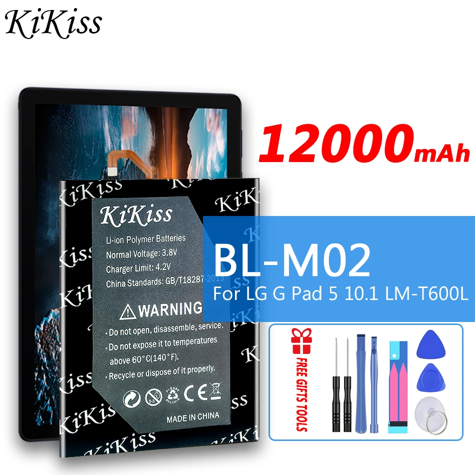 

KiKiss High Capacity 12000mAh Battery BL-M02 for LG G Pad 5 10.1 LM-T600L T600L BLM02 BL M02 Replacement Batteries + Gift Tools