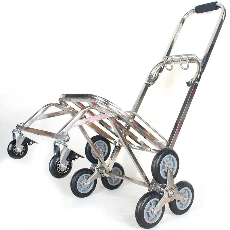 Stainless Steel Stair-Slimbing Luggage Cart, Folding Portable Hand Truck Dolly, Eight-Wheel Trolley