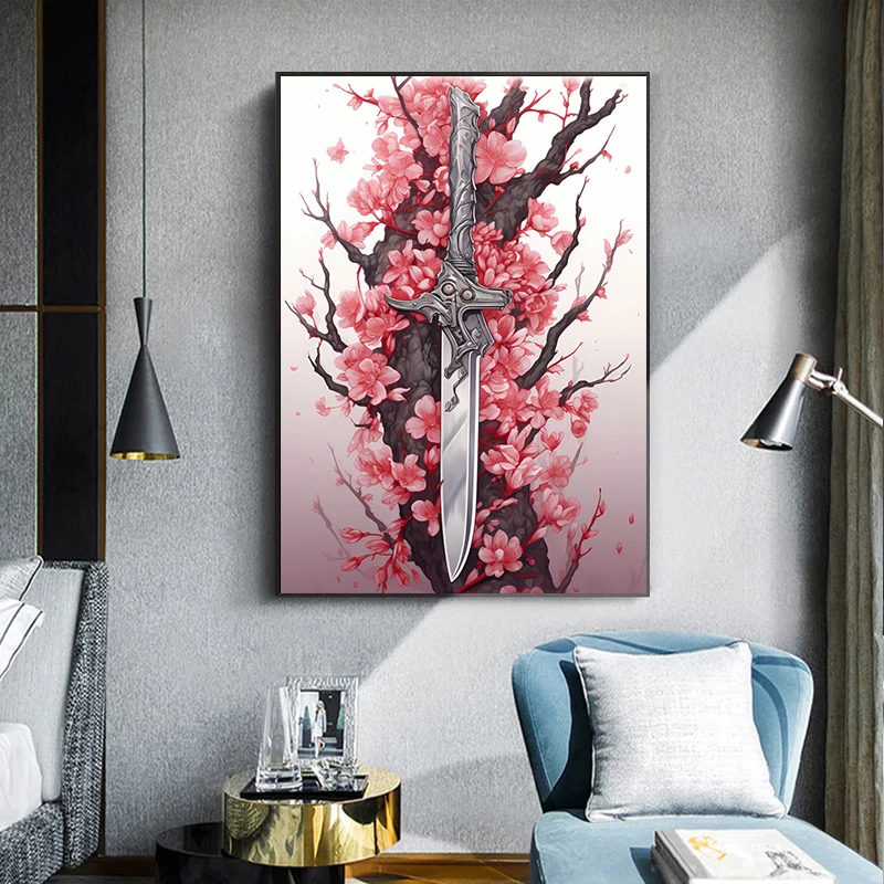 Японское поп-оружие эстетика красочное лезвие Сакура холст живопись Настенная