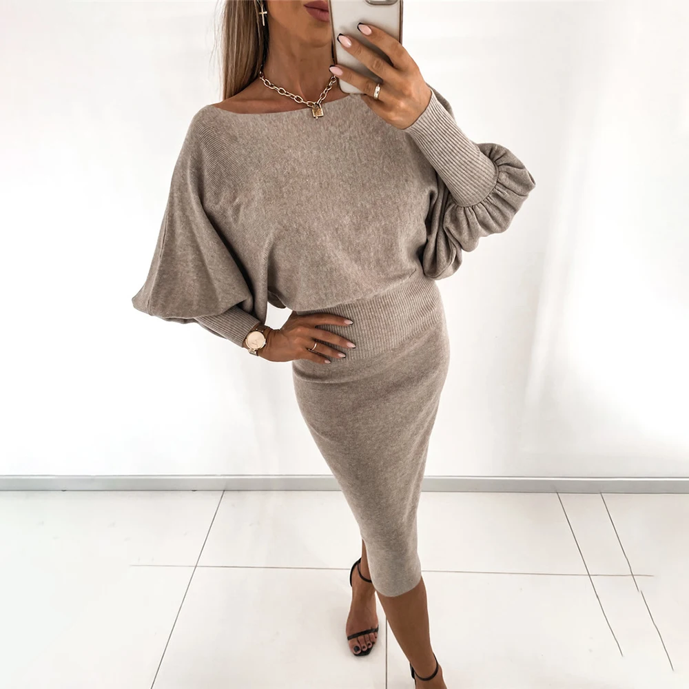 

Autumn Winter Knitted Women's Dress Sexy Black Long Sleeve Bandage Midi Dresses Winter Fashion Skinny Elegant Ladies Clothes
