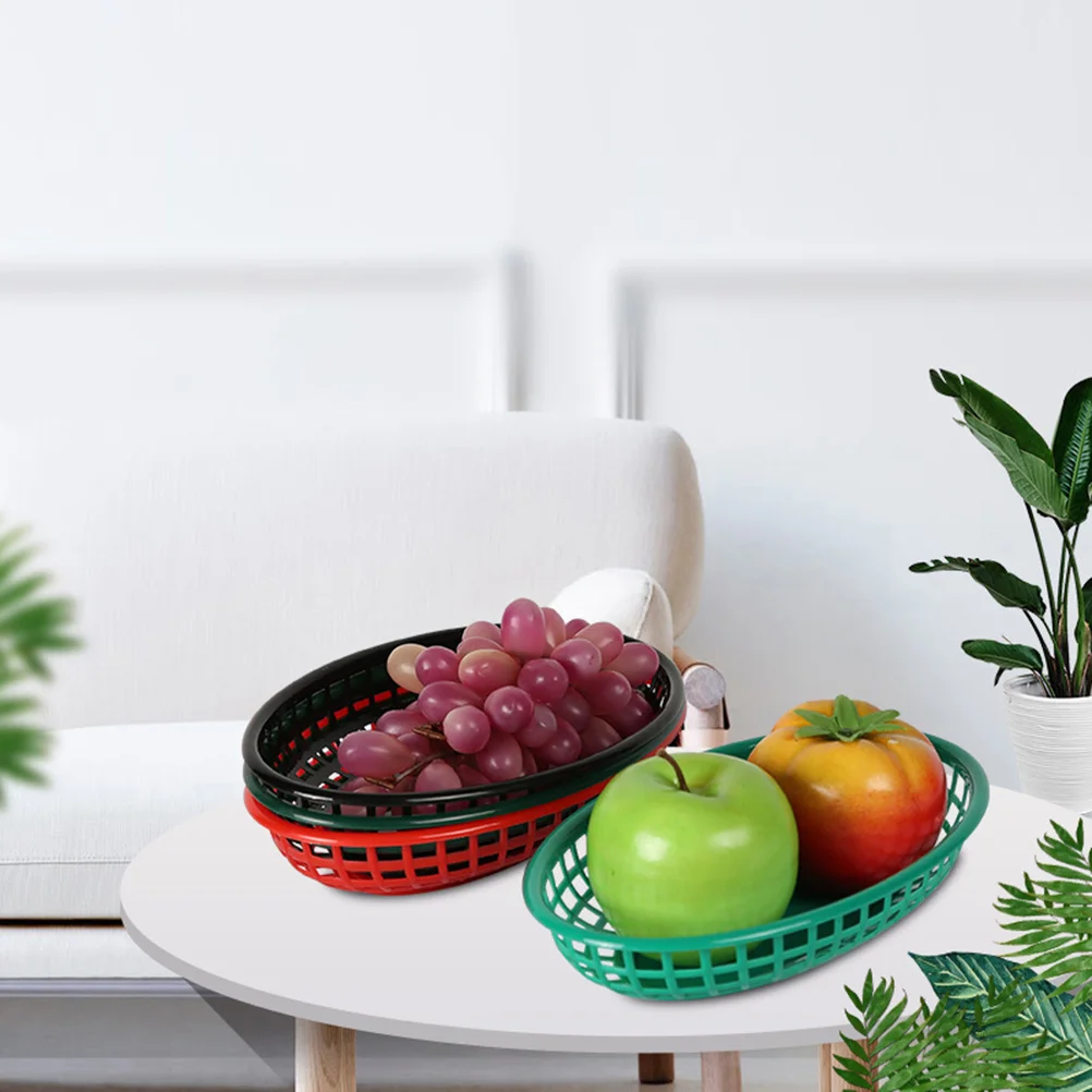 

6pcs Plastic Ellipse Basket Bread Basket French Fries Snacks Container for Home Kitchen (Assorted Color)