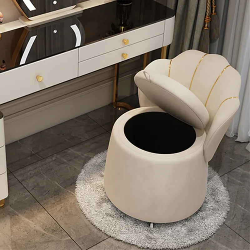 

Storage with Backrest Round Stool，Light Luxury Simple Bedroom Vanity Chair，Small Household Portable Stool， Storage Step Stool