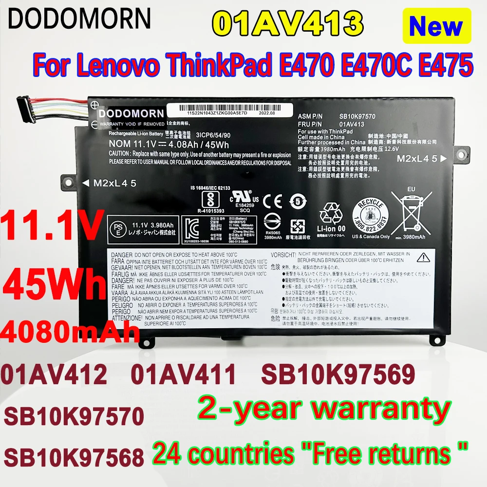 Аккумулятор DODOMORN 01AV413 01AV412 01AV411 для ноутбука Lenovo ThinkPad E470 E470C E475, аккумулятор SB10K97569 SB10K97570 SB10K97568