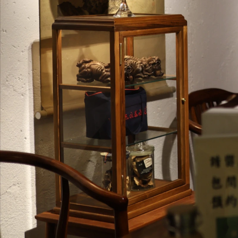 Шкаф для ювелирных изделий из тика старинная цельная деревянная трехуровневая