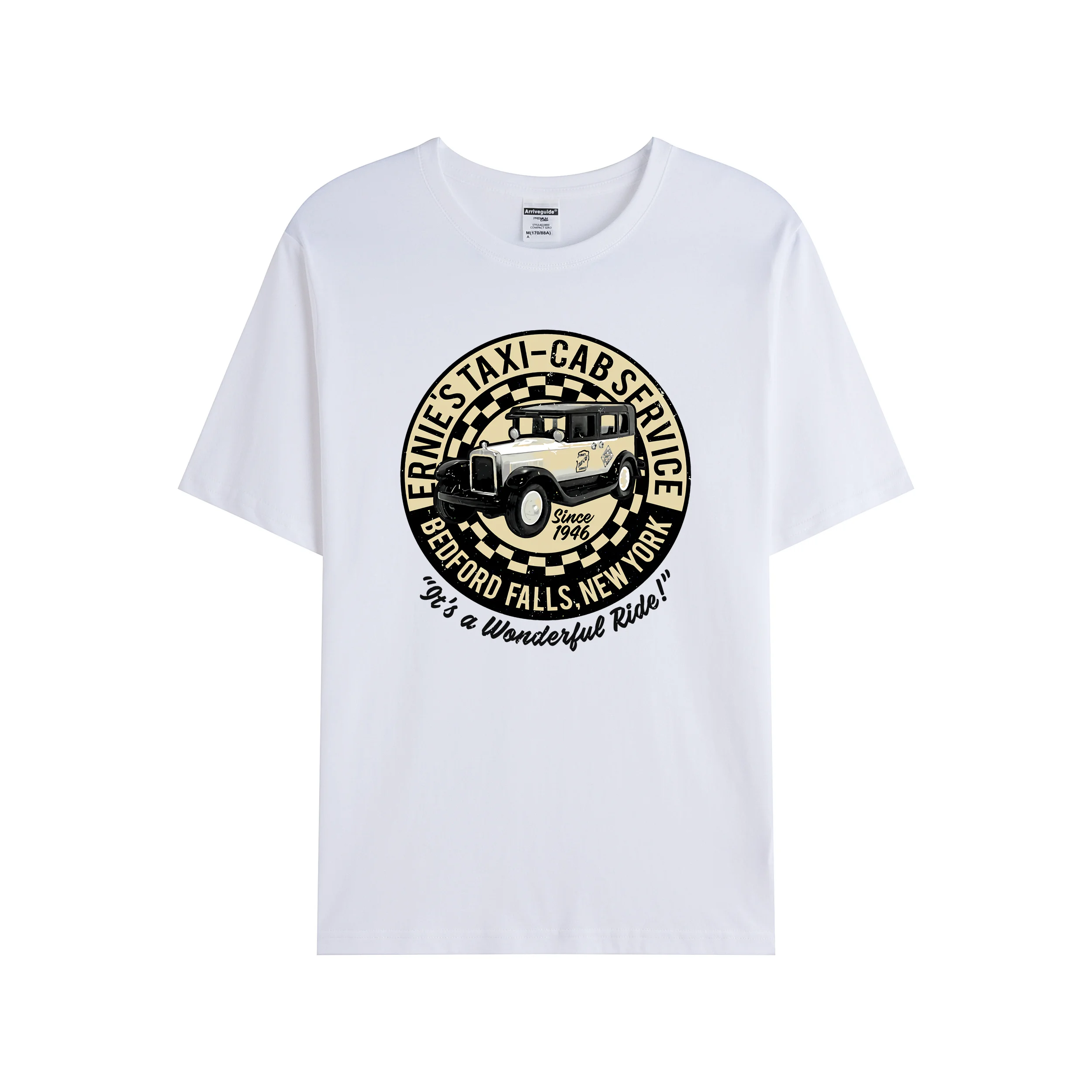 

2021 Men/Women's Summer Black Street Fashion Hip Hop Ernies Taxi-Cab Service It's A Wonderful Life T-shirt Cotton Tees Tops