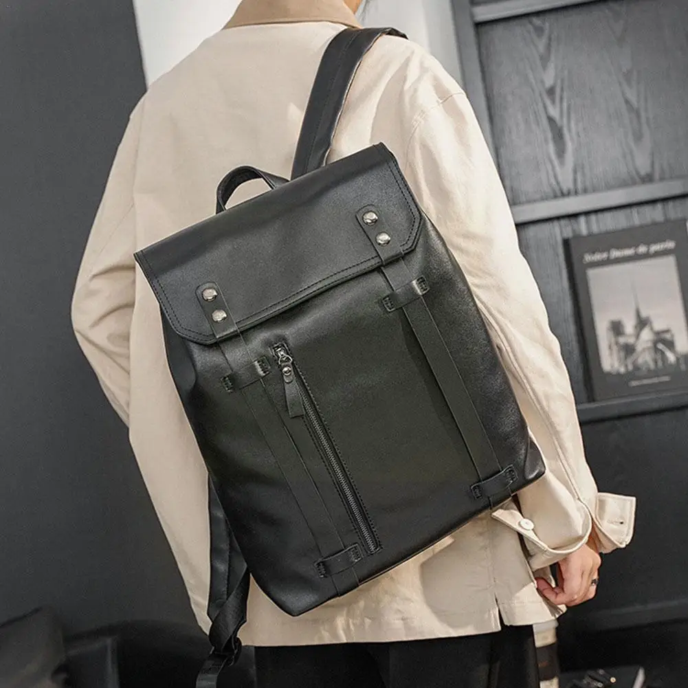 

High Quality Men Backpack Pu Leather School Backpack Large Travel Waterproof Casual Bag Fashion Capacity Leather Book Bag B B7d3