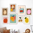 Милая яблоки из лимона, вишни, груши, персики, фрукты, настенная Картина на холсте, скандинавские постеры и принты, настенные картины, декор для детской комнаты