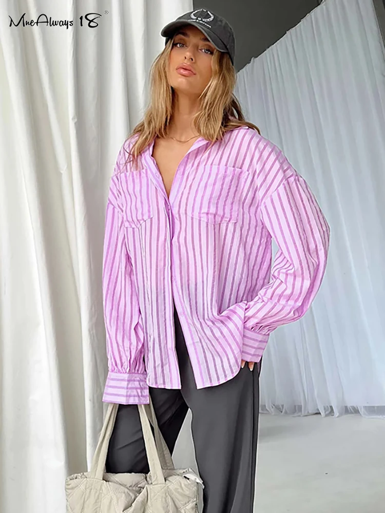 

Женская блузка в полоску, с длинным рукавом и двумя карманами