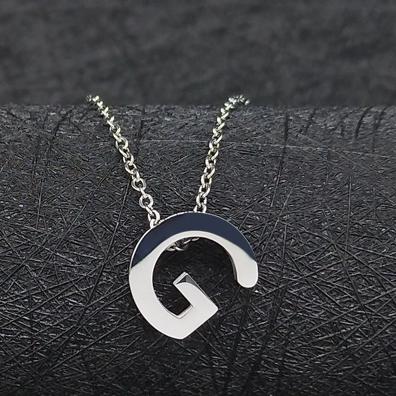 

G Letter Stainless Steel Statement Necklace for Women Silver Color Chain Necklaces Jewelry colgantes mujer moda N901S07