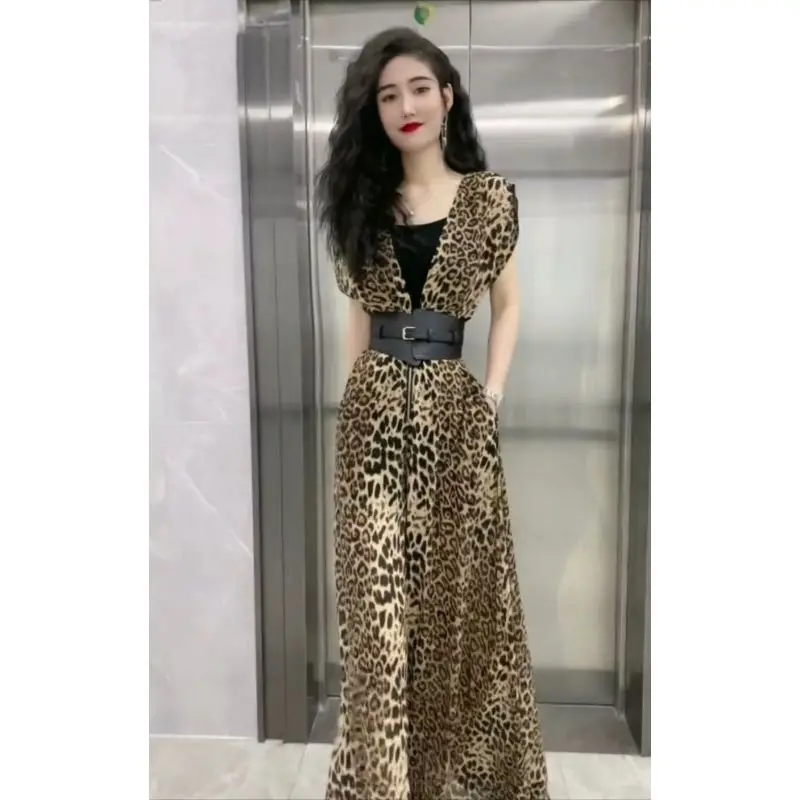 

Летний комбинезон без рукавов с леопардовым принтом, женские повседневные Свободные Комбинезоны и комбинезоны, комбинезоны с широкими штанинами, женская одежда 2023