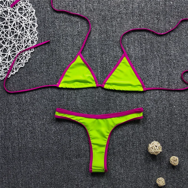 

2022 Summer New Sexy Bikini Backless Small Fresh Multi-color Split Swimsuit High Elastic Belt Chest Pad Thong Suit