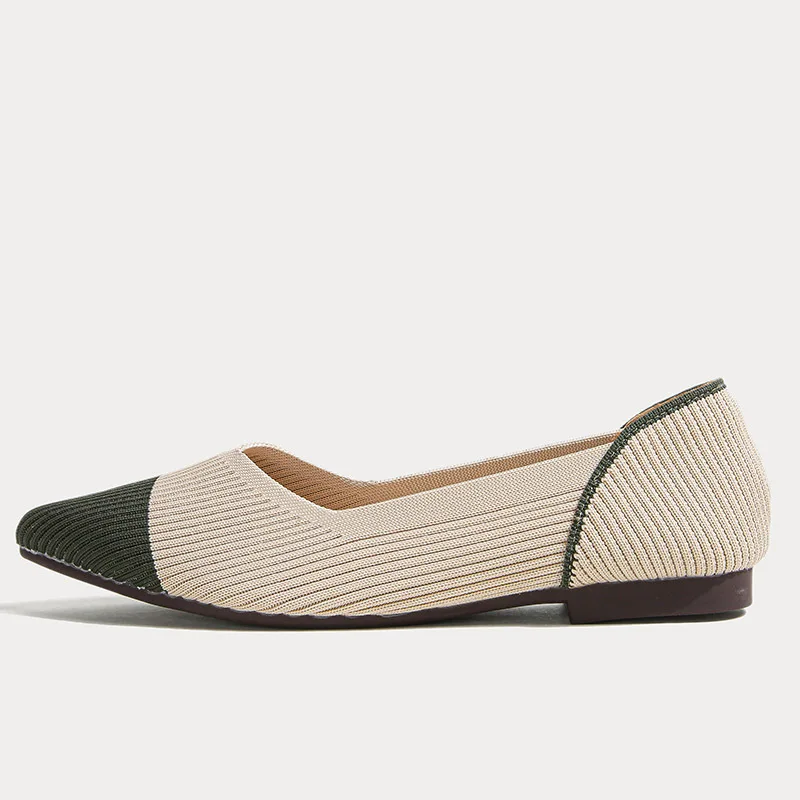 Балетки женские на плоской подошве дышащие вязаные заостренные Мокасины мягкие