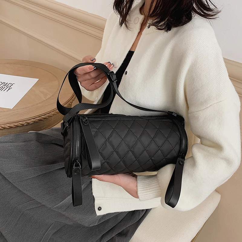 Lady Bucket Zipper Bags Casual Rhombic Lattice Crossbody Shoulder Tote Bag For Women Girls Big Capacity Messenger Bolsos Handbag