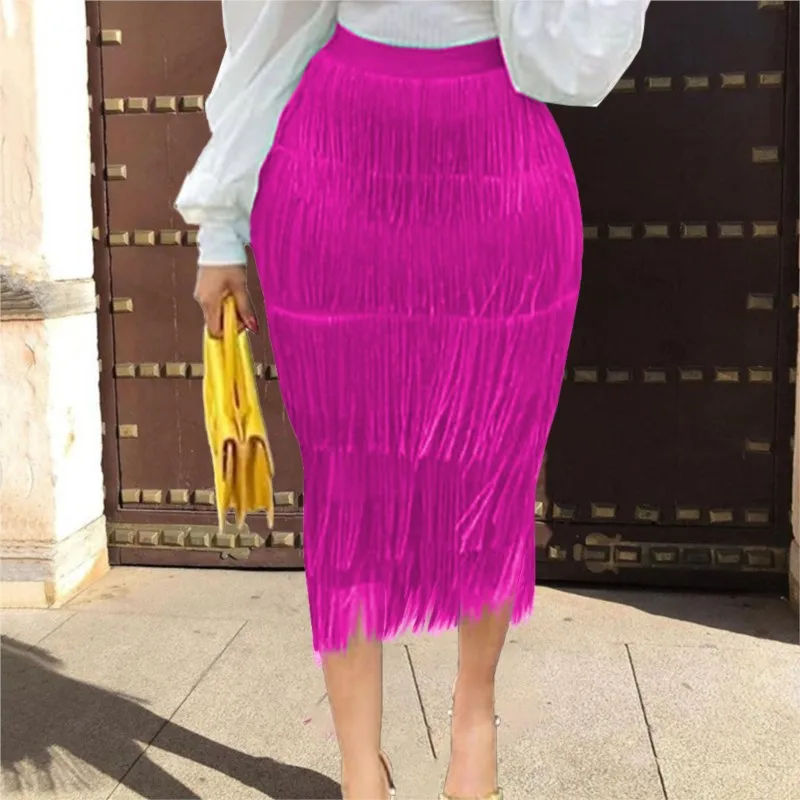 

Fashion High Waist Stitching Tassel Skirt Slim Commuting Bag Hip Skirt Party Pencil Skirt Casual Versatile Dance Skirt Summer