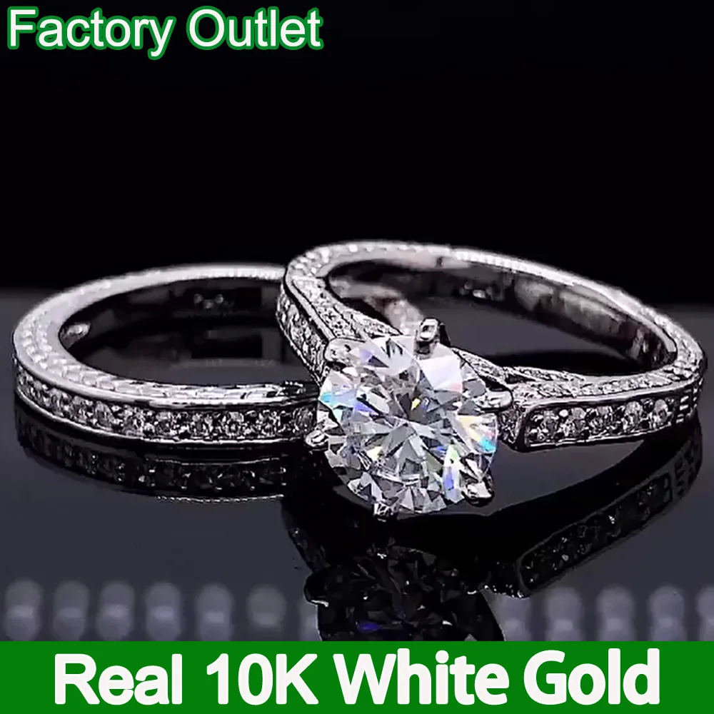На заказ настоящий 10-каратный белый золотой свадебный комплект кольцо для женщин