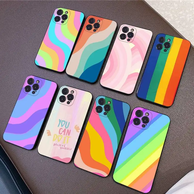 

Colorful Rainbow Stripe Phone Case Silicone Soft for iphone 14 13 12 11 Pro Mini XS MAX 8 7 6 Plus X XS XR Cover