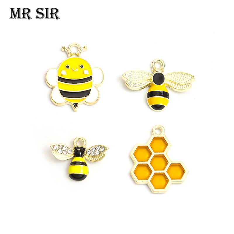 

10pcs Rhinestone Bee Enamel Charms Cute Honeycomb Alloy Pendants For Jewelry Making Necklace Bracelet Earring Crafts Accessories