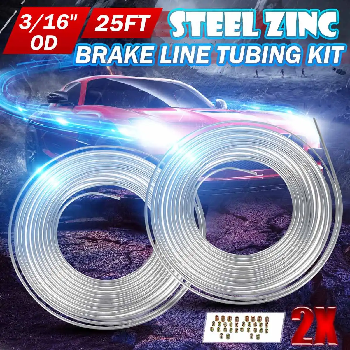 

1/2set 25ft Roll Tube Coil of 3/16" OD Copper Nickel Brake Pipe Hose Line Piping Tube Tubing Silver Zinc With 16 Pcs Tube Nuts