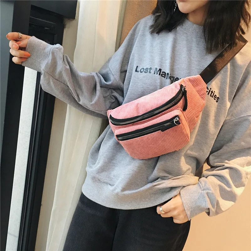 

Women Corduroy Waist Bag Ladies Designer Canvas Fanny Pack Fashion Brown Money Phone Chest Banana Bag Female Bum Belt Bags