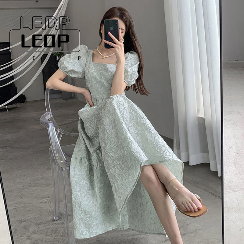 

Summer Dress Vintage Dress Women's French Elegant Square Neck Puff Sleeve Flower Print Backless Midi Dress Fashion Women's