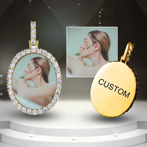 Цепочка с кулоном для мужчин, овальные украшения в стиле хип-хоп с фото под заказ, сверкающие украшения с кубическим цирконием класса ААА, бижутерия