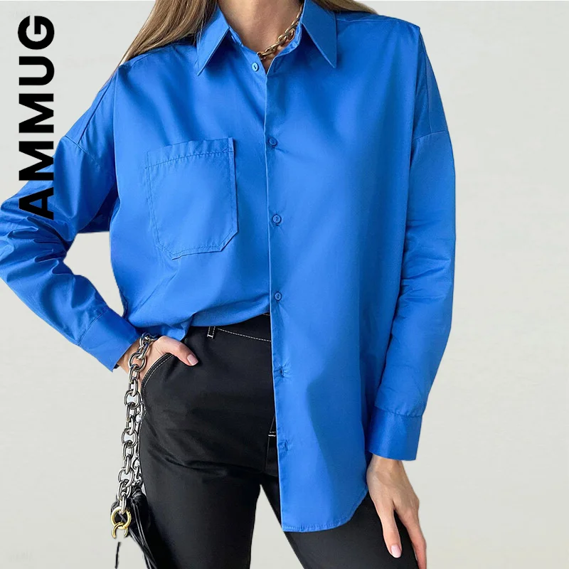 

Ammug Shirt New Women Long Sleeve Casual Tops Women Slim Womens Retro Shirts Solid Color Friends Sexy Simple Female Clothes