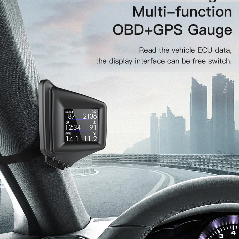 Фото Новый автомобильный компьютер A401 HUD OBD2+GPS с проекционным дисплеем: тахометр, давление турбонаддува, давление масла, частота вращения двигателя, температура воды, спидометр №1