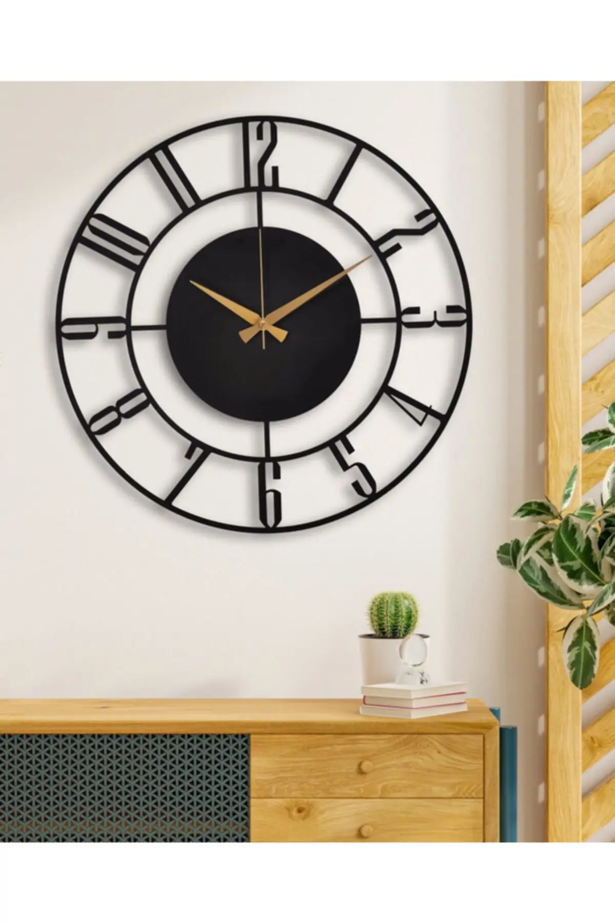 Modern Wall Clock Wood Geometry Handmade Masterpiece black W