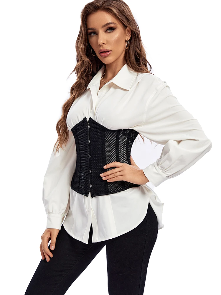 Gothic Mesh Breathable Corset Women Sexy Bustier Waist Cincher Slimming Body Shaper Plus Size Underbust Corselet Black Clubwear