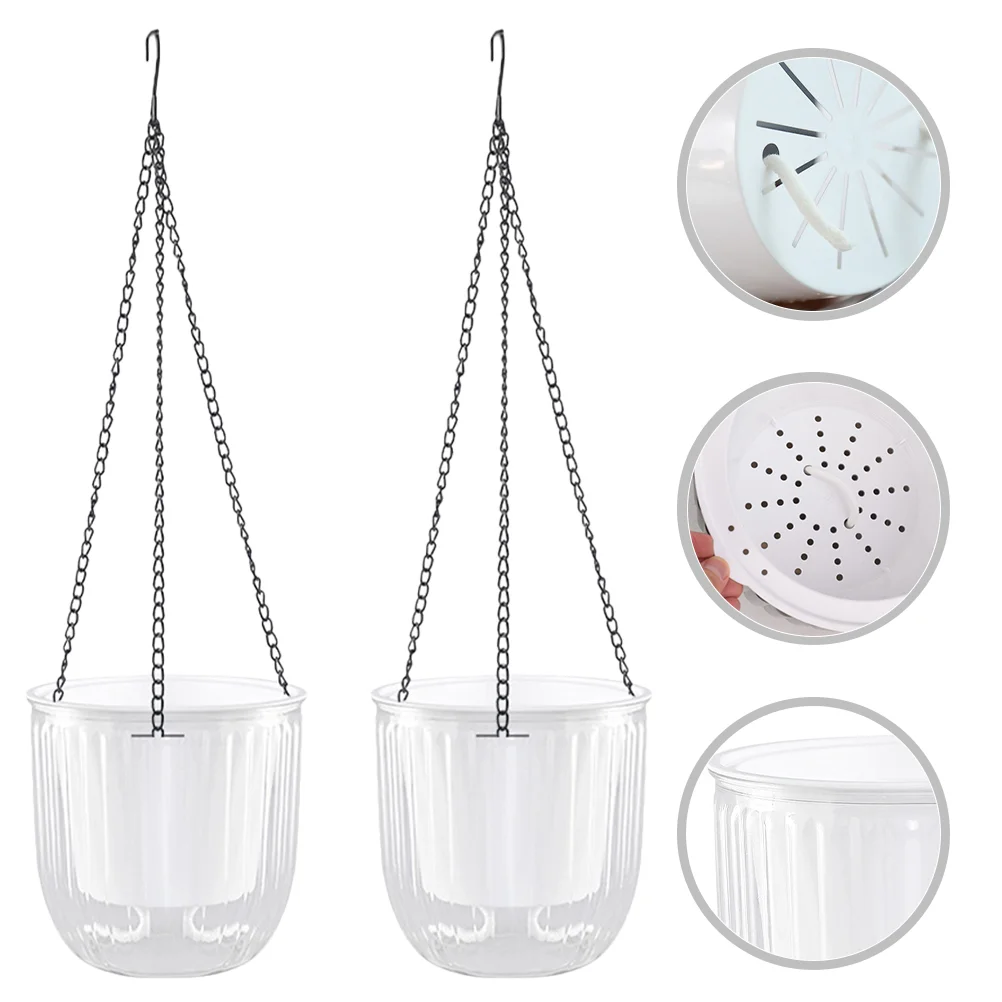 

2pcs Hanging Self Watering Pot Outdoor Indoor Hanging Flower Pot Container with Chains
