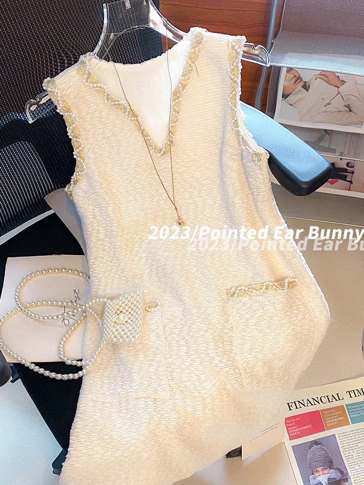 

Женское платье без рукавов, маленькое французское платье с V-образным вырезом, подчеркивающее индивидуальность, лето 2023