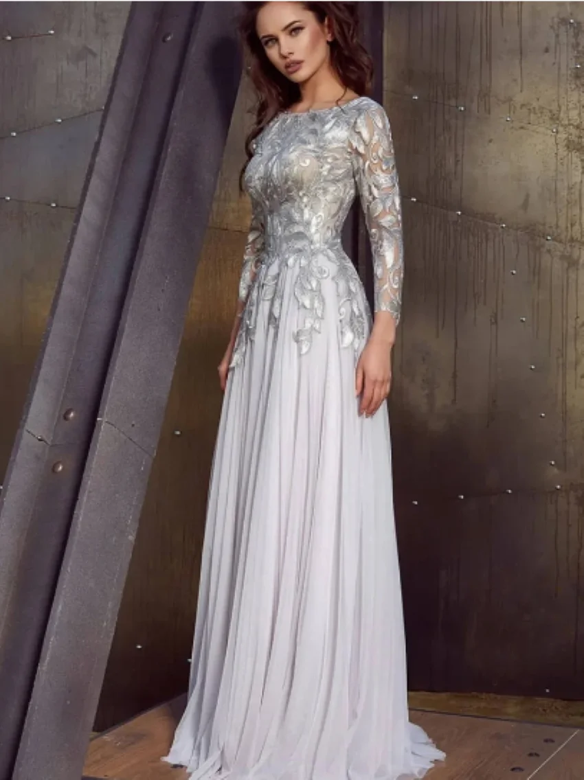 Платье для матери невесты с длинными рукавами и открытой спиной